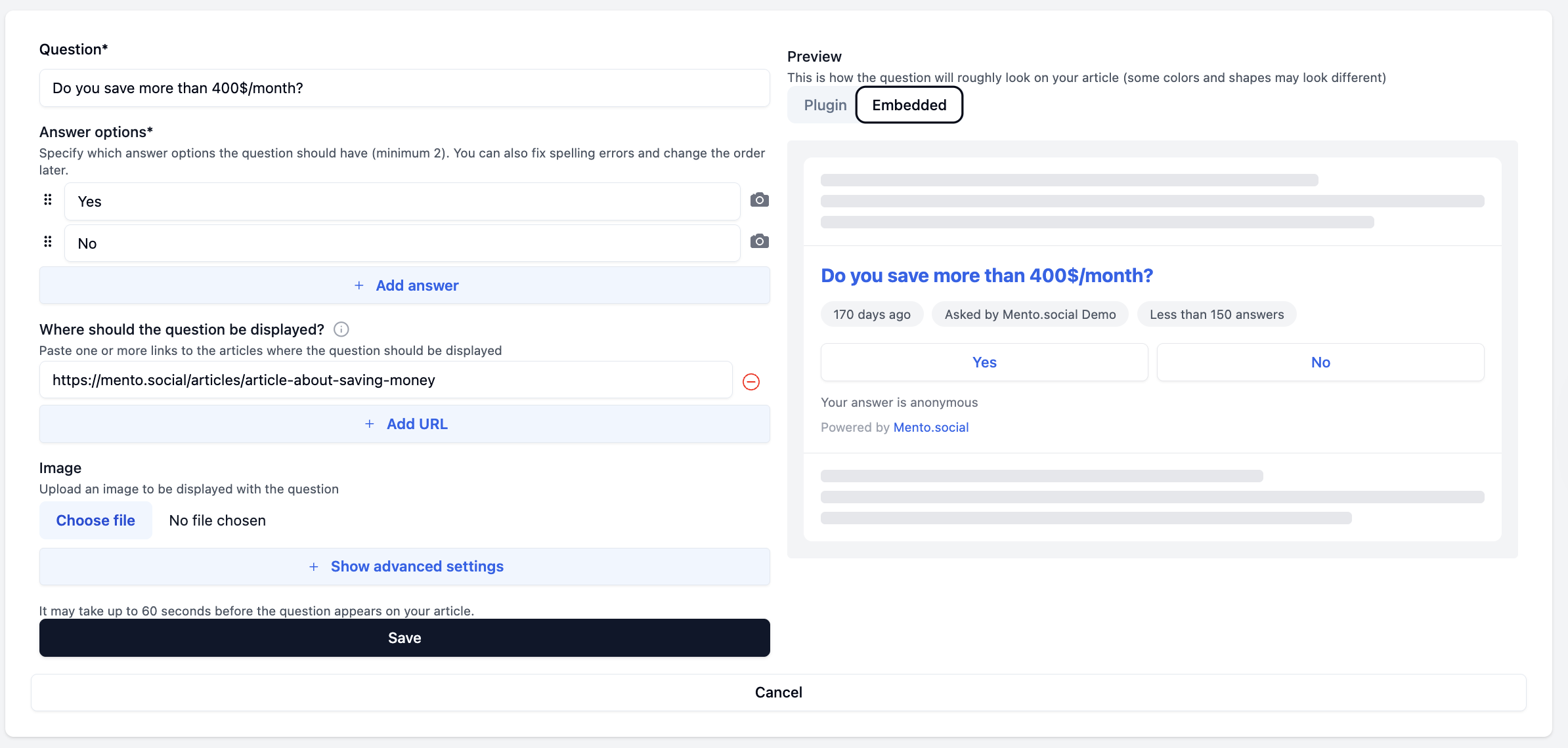 Mento.social – Real-Time Opinion Polls for News Publishers